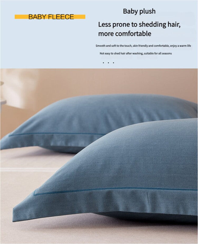 Dark Pink Pure Cotton Flannel Pillowcase Set - Soft, Thickened, Solid Color (Pair, 48x74cm)