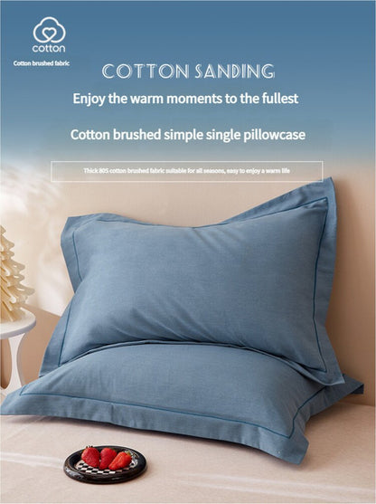 Grey Pure Cotton Flannel Pillowcase Set - Soft, Thickened, Solid Color (Pair, 48x74cm)