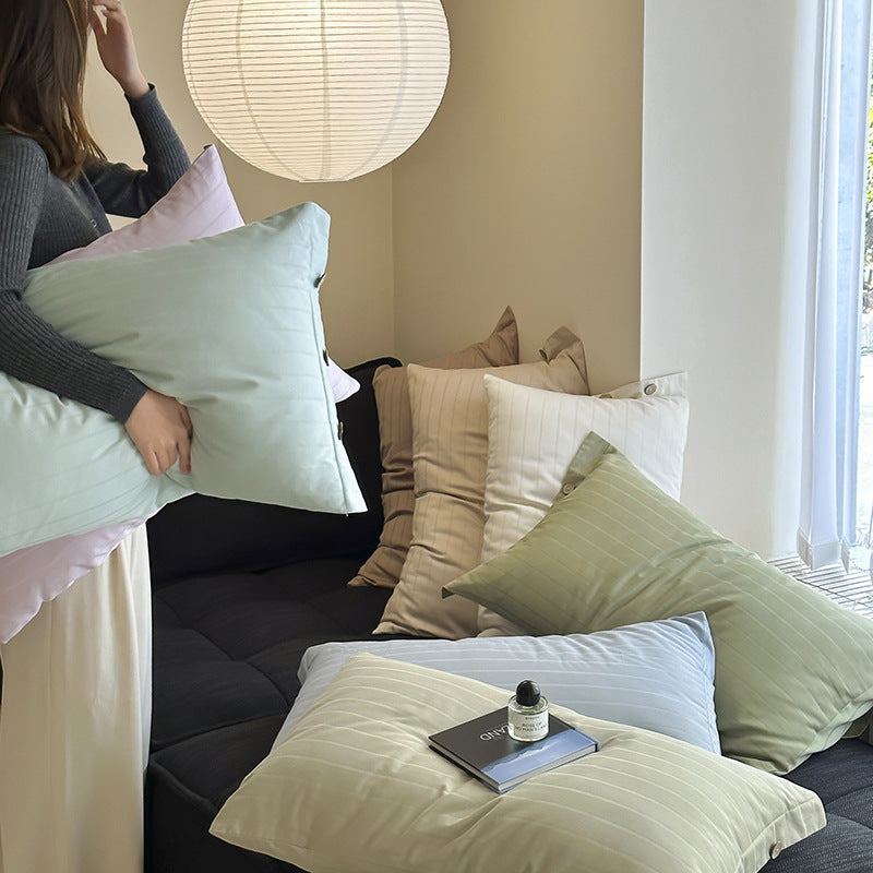 Light Green Wide Stripes Long Staple Cotton Sateen Pillowcase Set - Jacquard Striped, Pure Cotton, 48x74cm (Pair)