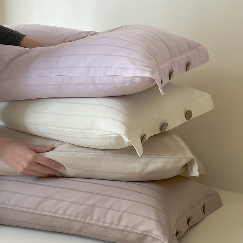 Purple Wide Stripes Long Staple Cotton Sateen Pillowcase Set - Jacquard Striped, Pure Cotton, 48x74cm (Pair)