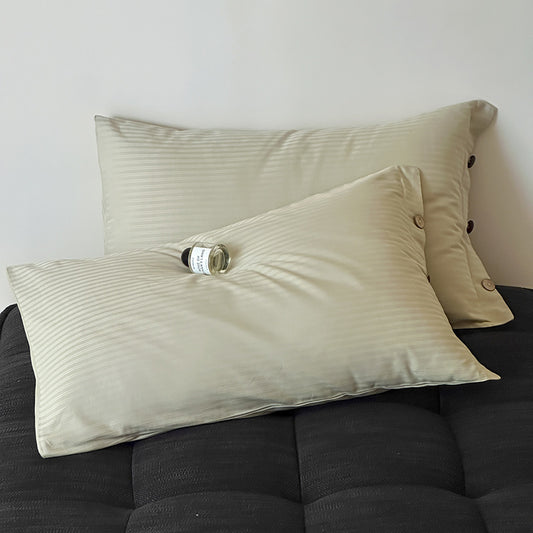Light Green Pinstripe Long Staple Cotton Sateen Pillowcase Set - Jacquard Striped, Pure Cotton, 48x74cm (Pair)