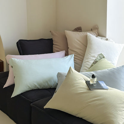 Light Brown Pinstripe Long Staple Cotton Sateen Pillowcase Set - Jacquard Striped, Pure Cotton, 48x74cm (Pair)