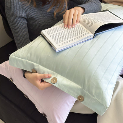 Light Brown Pinstripe Long Staple Cotton Sateen Pillowcase Set - Jacquard Striped, Pure Cotton, 48x74cm (Pair)