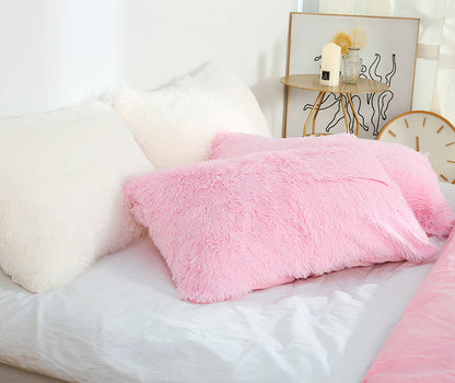 Pink Faux Fur Pillowcase Set - Crystal Velvet Plush Throw Pillow Covers, Bedding Accent (50x70cm, Pair)