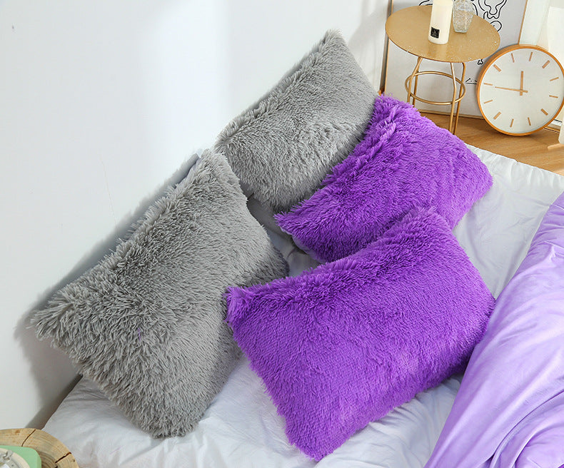 Pink Faux Fur Pillowcase Set - Crystal Velvet Plush Throw Pillow Covers, Bedding Accent (50x70cm, Pair)