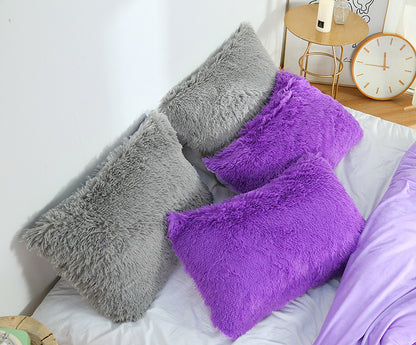 Pink Faux Fur Pillowcase Set - Crystal Velvet Plush Throw Pillow Covers, Bedding Accent (50x70cm, Pair)