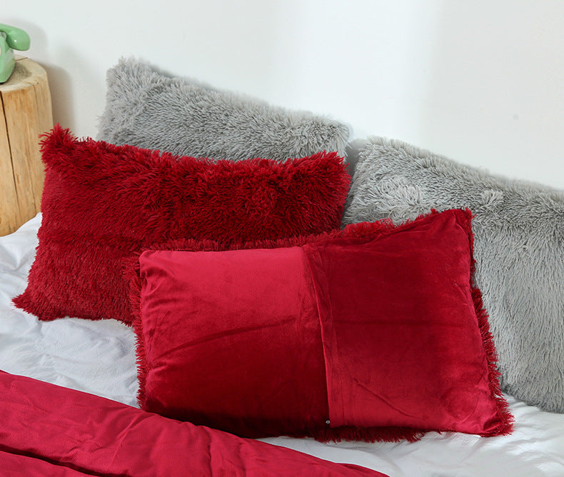 Milky White Faux Fur Pillowcase Set - Crystal Velvet Plush Throw Pillow Covers, Bedding Accent (50x70cm, Pair)