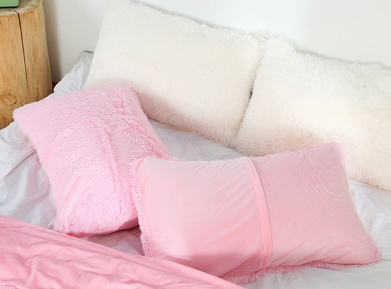 Light Grey Faux Fur Pillowcase Set - Crystal Velvet Plush Throw Pillow Covers, Bedding Accent (50x70cm, Pair)