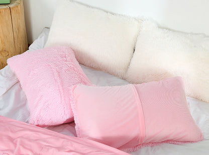 Dark Grey Faux Fur Pillowcase Set - Crystal Velvet Plush Throw Pillow Covers, Bedding Accent (50x70cm, Pair)
