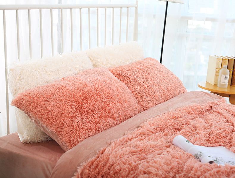 Black Faux Fur Pillowcase Set - Crystal Velvet Plush Throw Pillow Covers, Bedding Accent (50x70cm, Pair)