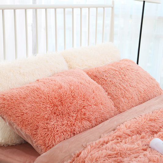 Light Orange Faux Fur Pillowcase Set - Crystal Velvet Plush Throw Pillow Covers, Bedding Accent (50x70cm, Pair)
