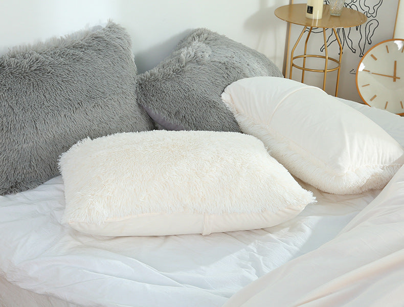 Light Blue Faux Fur Pillowcase Set - Crystal Velvet Plush Throw Pillow Covers, Bedding Accent (50x70cm, Pair)