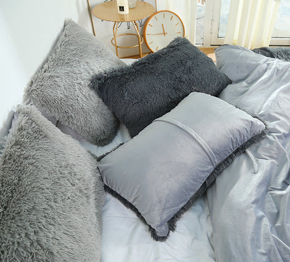 Light Blue Faux Fur Pillowcase Set - Crystal Velvet Plush Throw Pillow Covers, Bedding Accent (50x70cm, Pair)
