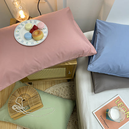 Pink And Grey Washed Cotton Pillowcase Set - Solid Color, Simple Two-Tone Design, 48x74cm (Pair)