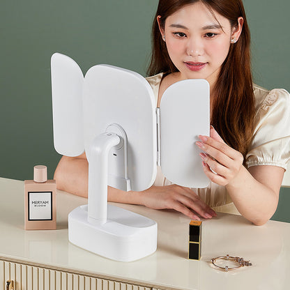 White LED Lighted Tri-Fold Makeup Mirror with Storage Drawer & Magnification(USB Charging Port)
