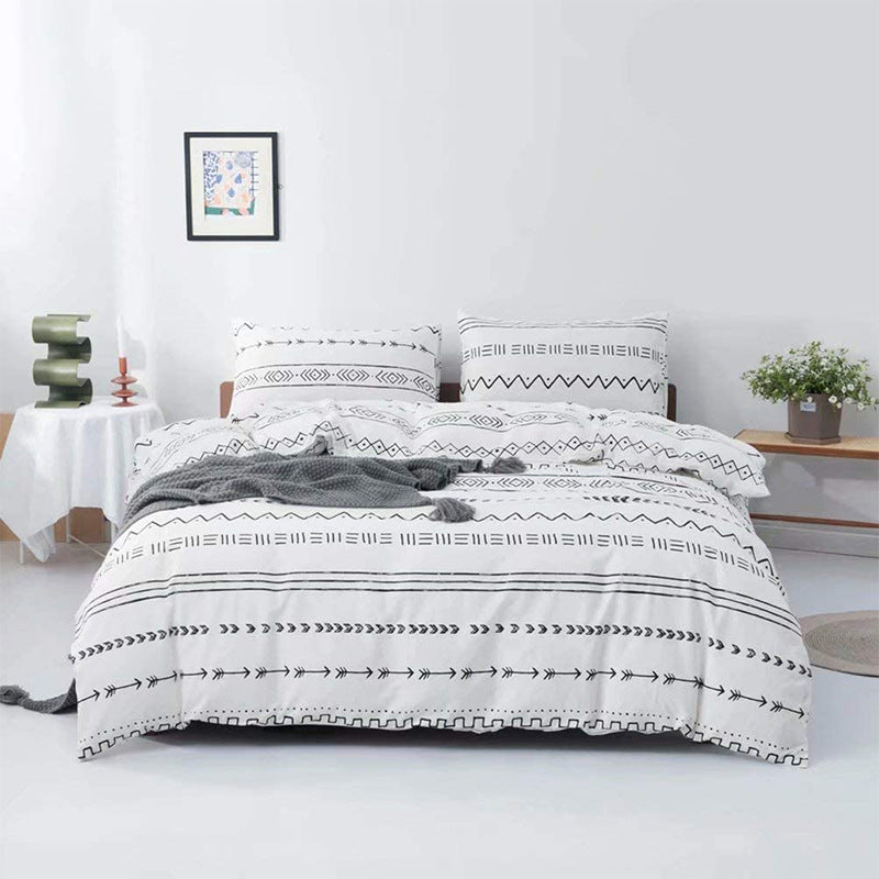 Face Line Graffiti Pattern 3-Piece Polyester Duvet Cover Set with 2 Pcs Pillowcases - Elegant Bedding, Machine Washable, 173x230cm Duvet + 51x76cm Pillowcases
