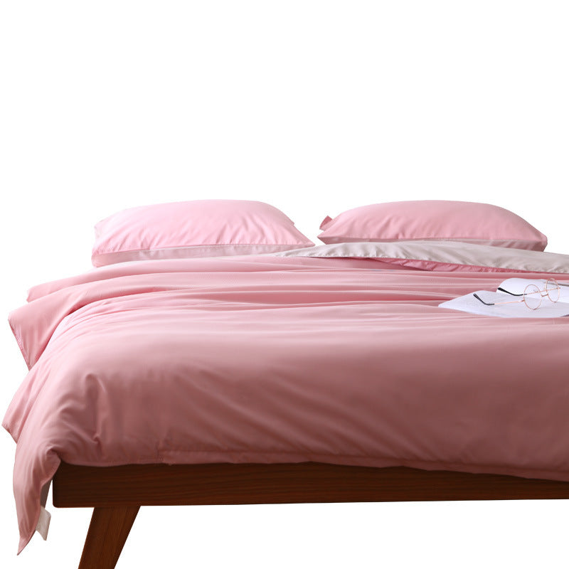 Gray And Pink Stitching Ultra-Soft Solid Color 4-Piece Bedding Set - Queen Size(Suitable for 2m bed)
