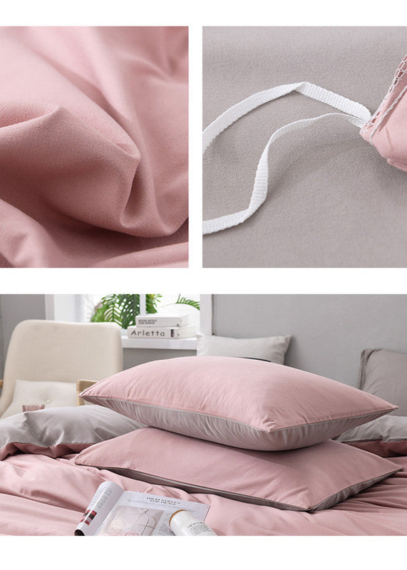 Gray And Blue Stitching Ultra-Soft Solid Color 4-Piece Bedding Set - Queen Size(Suitable for 2m bed)