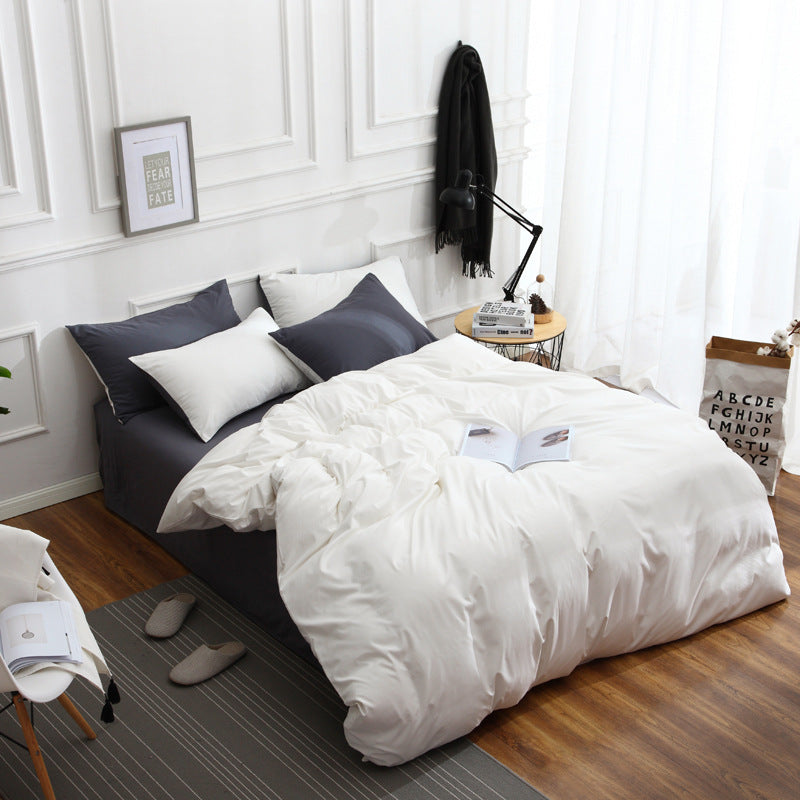 Grey And White Stitching Ultra-Soft Solid Color 4-Piece Bedding Set - Queen Size(Suitable for 2m bed)