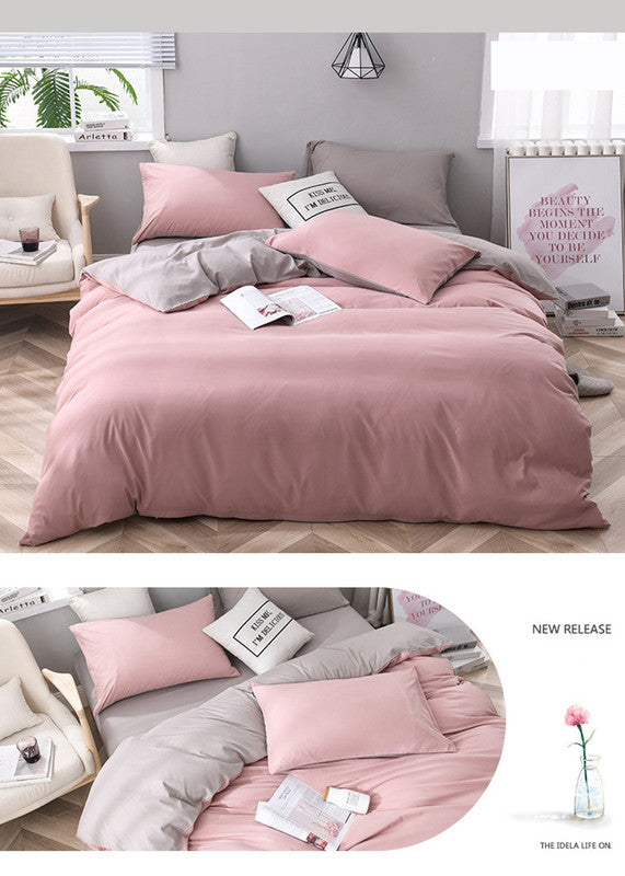 Grey And White Stitching Ultra-Soft Solid Color 4-Piece Bedding Set - Queen Size(Suitable for 2m bed)