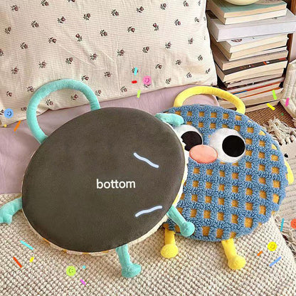 Pink Plaid Cute Cartoon Round Memory Foam Seat Cushion - Detachable & Washable