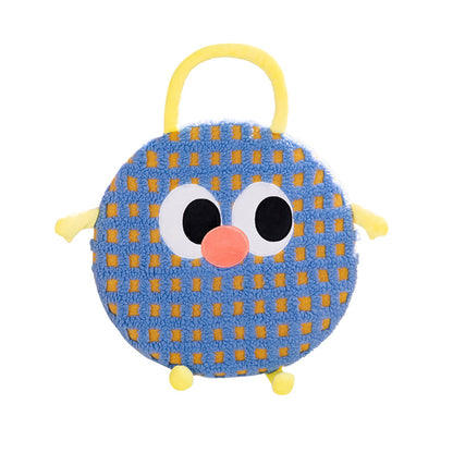 Blue Plaid Cute Cartoon Round Memory Foam Seat Cushion - Detachable & Washable