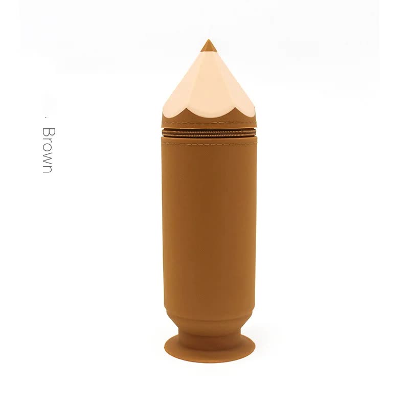 Brown Creative Silicone Pencil Case - High-Value Stationery  - Large Capacity Desk Organizer