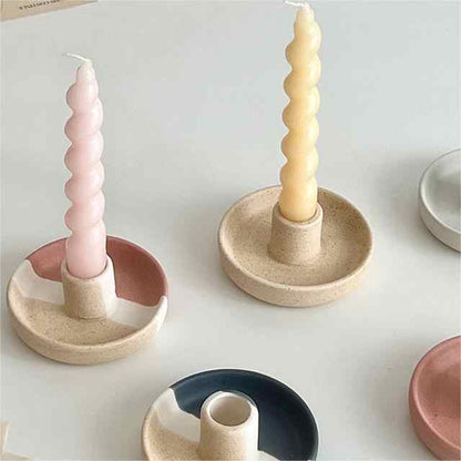 2 Pcs White Straight Bottom Nordic Ceramic Candle Holder with Jewelry Dish - Elegant Minimalist Home Decor Piece