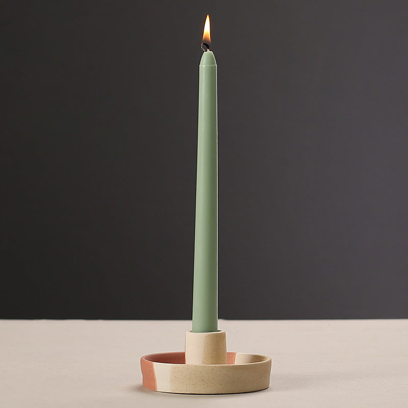 2 Pcs Dark Blue Straight Bottom Nordic Ceramic Candle Holder with Jewelry Dish - Elegant Minimalist Home Decor Piece