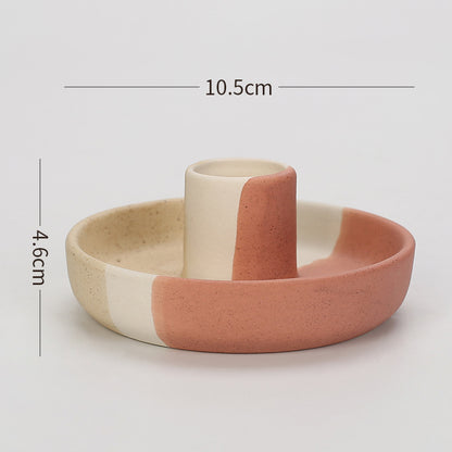 2 Pcs Yellow, White And Orange Stitching Oval Bottom Nordic Ceramic Candle Holder with Jewelry Dish - Elegant Minimalist Home Decor Piece