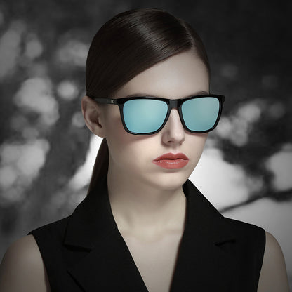 Black Frame + Silver Temples + Gray Lenses Unisex Aluminum-Magnesium Square Polarized Sunglasses - Stylish UV-Protective Driving Glasses with Case
