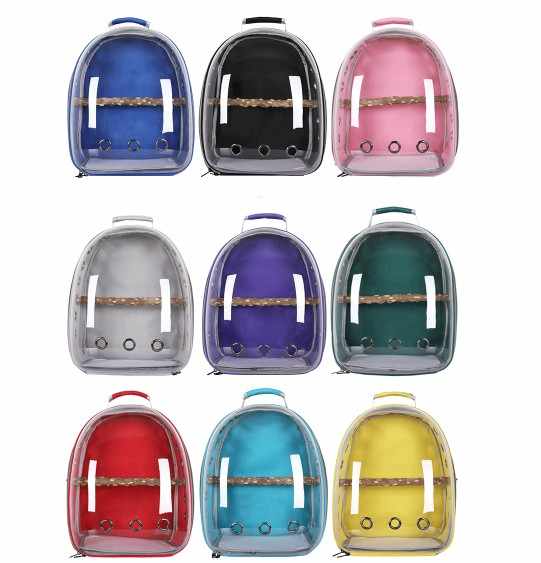 Purple Stylish Transparent PVC Pet Carrier Backpack - Large Capacity, Multi-Use for Birds & Cats(Including Wooden Stick)