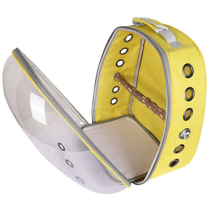 Purple Stylish Transparent PVC Pet Carrier Backpack - Large Capacity, Multi-Use for Birds & Cats(Including Wooden Stick)