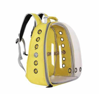 Purple Stylish Transparent PVC Pet Carrier Backpack - Large Capacity, Multi-Use for Birds & Cats(Including Wooden Stick)