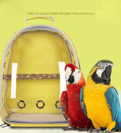 Blue Stylish Transparent PVC Pet Carrier Backpack - Large Capacity, Multi-Use for Birds & Cats(Including Wooden Stick)