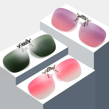 2 Pcs Green Polarized Clip-On Sunglasses - Day & Night Use, Frameless Polygon Design for Fishing & Driving