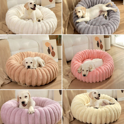 Khaki Plush Pet Bed - 40cm Round Dog & Cat Mat, Cozy PP Cotton Filled, Comfortable Pet Supplies