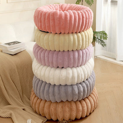 Beige Plush Pet Bed - 40cm Round Dog & Cat Mat, Cozy PP Cotton Filled, Comfortable Pet Supplies