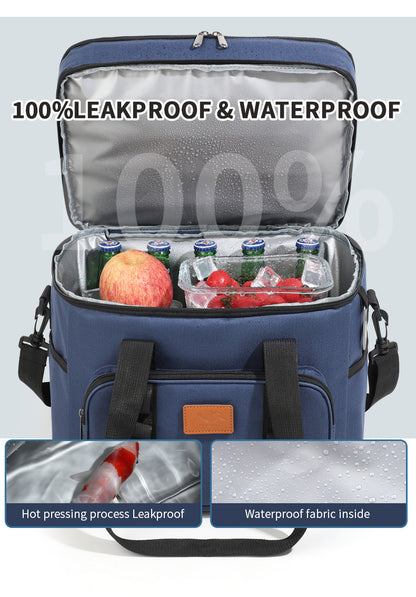 Khaki 23L Extra Large Insulated Cooler Bag with Double Layers - Perfect for Camping, Picnics, and Outdoor Adventures