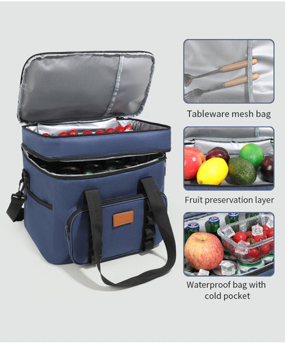 Khaki 23L Extra Large Insulated Cooler Bag with Double Layers - Perfect for Camping, Picnics, and Outdoor Adventures