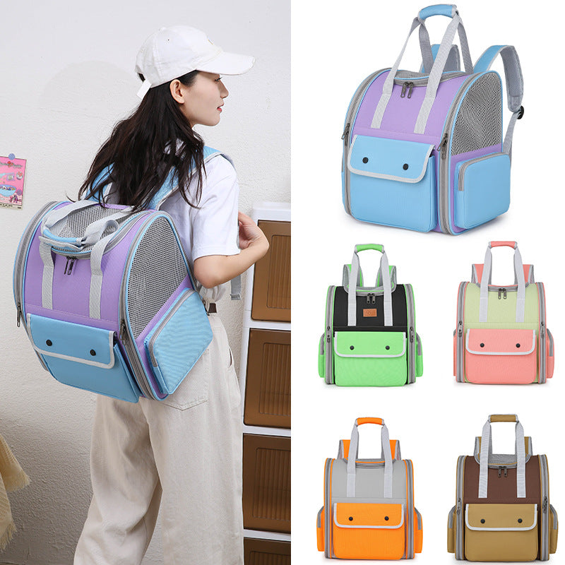 Green Portable Pet Carrier Backpack - Spacious, Breathable, and Travel-Friendly for Cats and Small Dogs