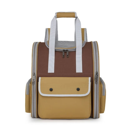 Khaki Portable Pet Carrier Backpack - Spacious, Breathable, and Travel-Friendly for Cats and Small Dogs