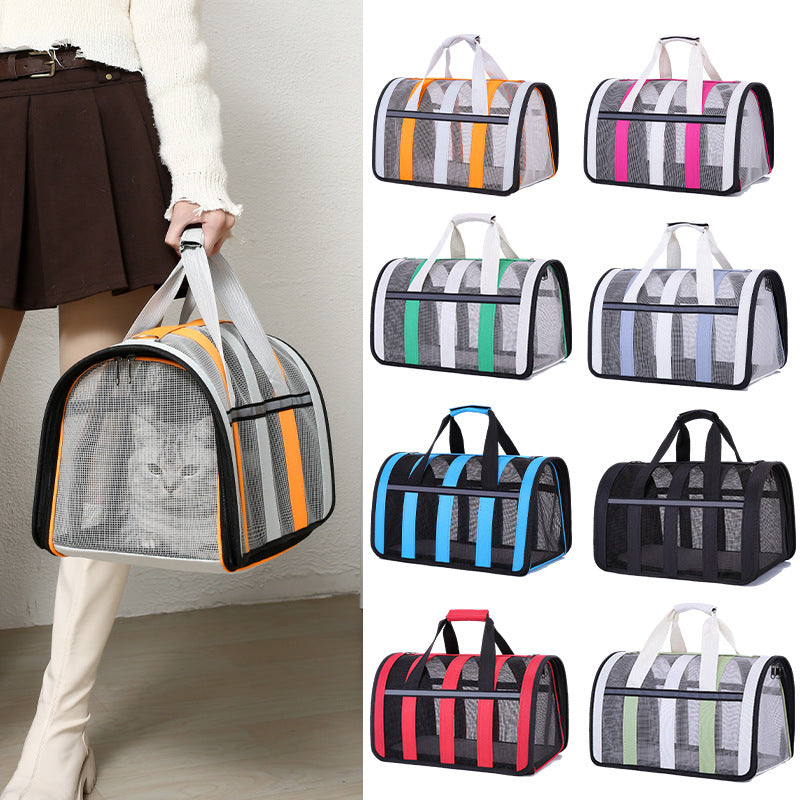 Size S Black and Red Foldable Pet Carrier Bag - Lightweight, Breathable, and Spacious for All Seasons