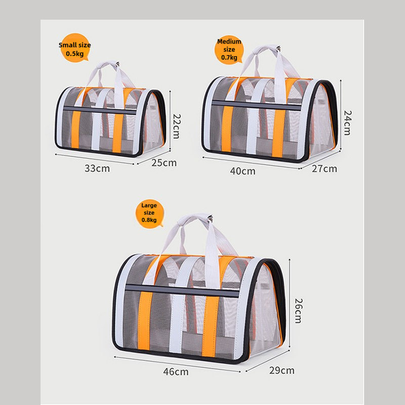 Size M Orange And Grey Foldable Pet Carrier Bag - Lightweight, Breathable, and Spacious for All Seasons