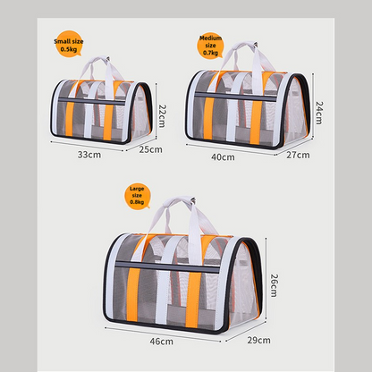 Size M Orange And Grey Foldable Pet Carrier Bag - Lightweight, Breathable, and Spacious for All Seasons