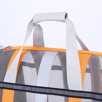 Size L Orange And Grey Foldable Pet Carrier Bag - Lightweight, Breathable, and Spacious for All Seasons