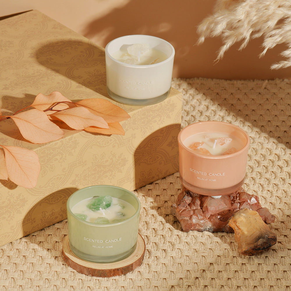 3 PCS (Gardenia)Macaron Crystal Stone Scented Candle - Aromatherapy Gift