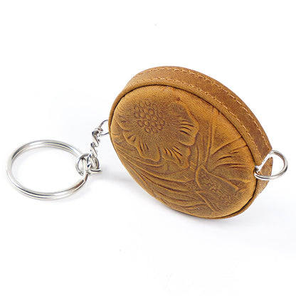 Brown Mini Leather Tape Measure - 1.5m/60in - Round With Hook And Pattern