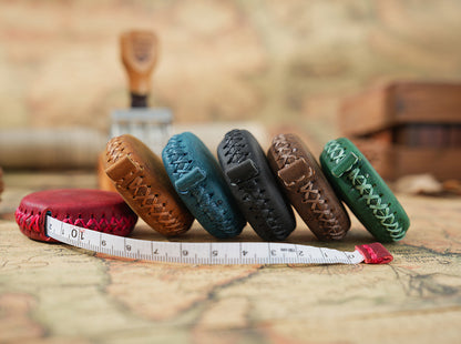 2 PCS Brown Hand-Stitched Leather Tape Measure - Compact & Stylish Measuring Tool
