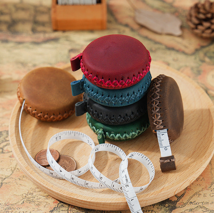 2 PCS Brown Hand-Stitched Leather Tape Measure - Compact & Stylish Measuring Tool